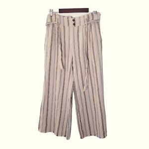 REWASH Brand Elastic Waisted Pants | Large | Linen Striped Boho Pant | Loose Fit